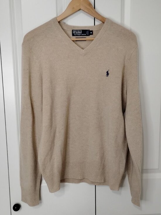 Polo Ralph Lauren Sweaters - Polo by Ralph Lauren Women's Beige LambsWool Pullover Knit V-Neck Sweater Size M